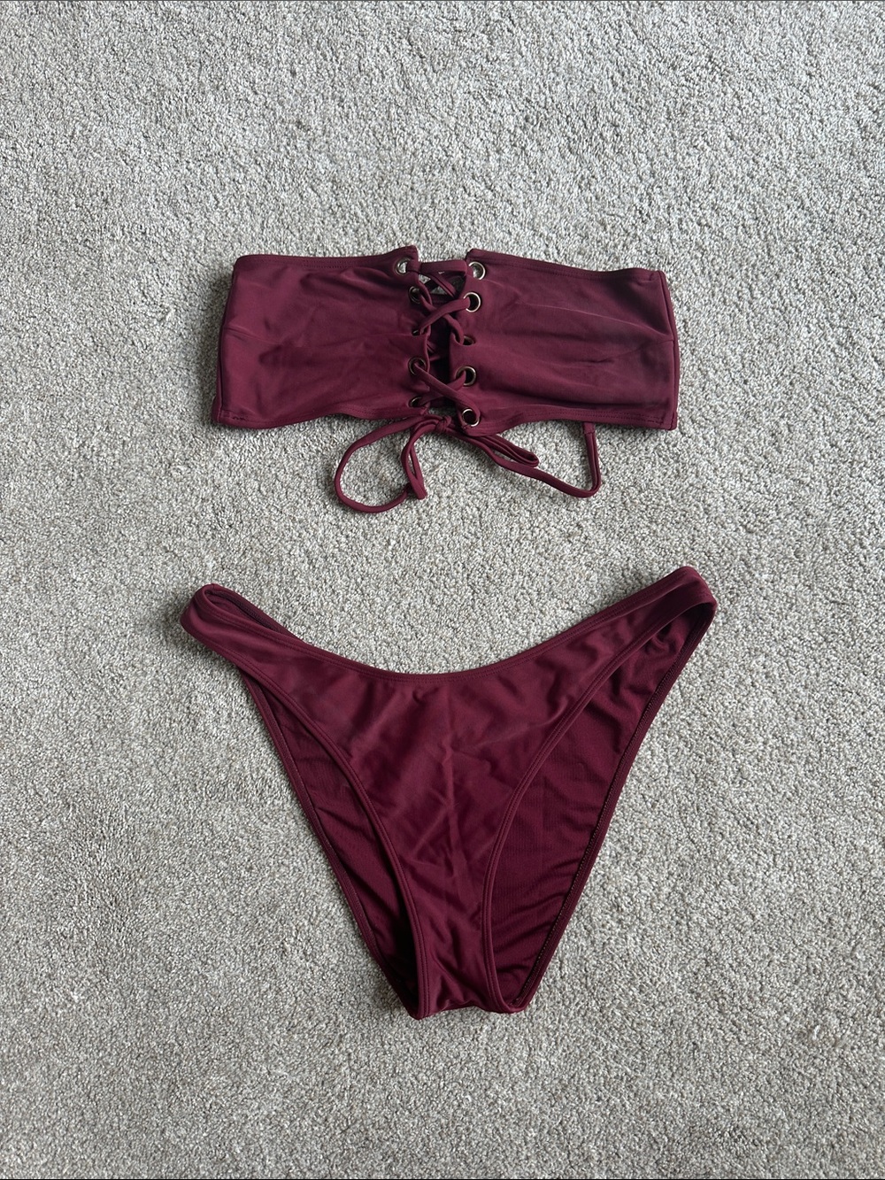 Forever 21 Lace-Up Bandeau Bikini Set in Burgundy